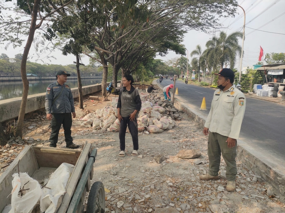 Perkuat Penataan Wilayah, Satpol PP Kamal Muara Intensifkan Patroli dan Monitoring Pembangunan Taman 3