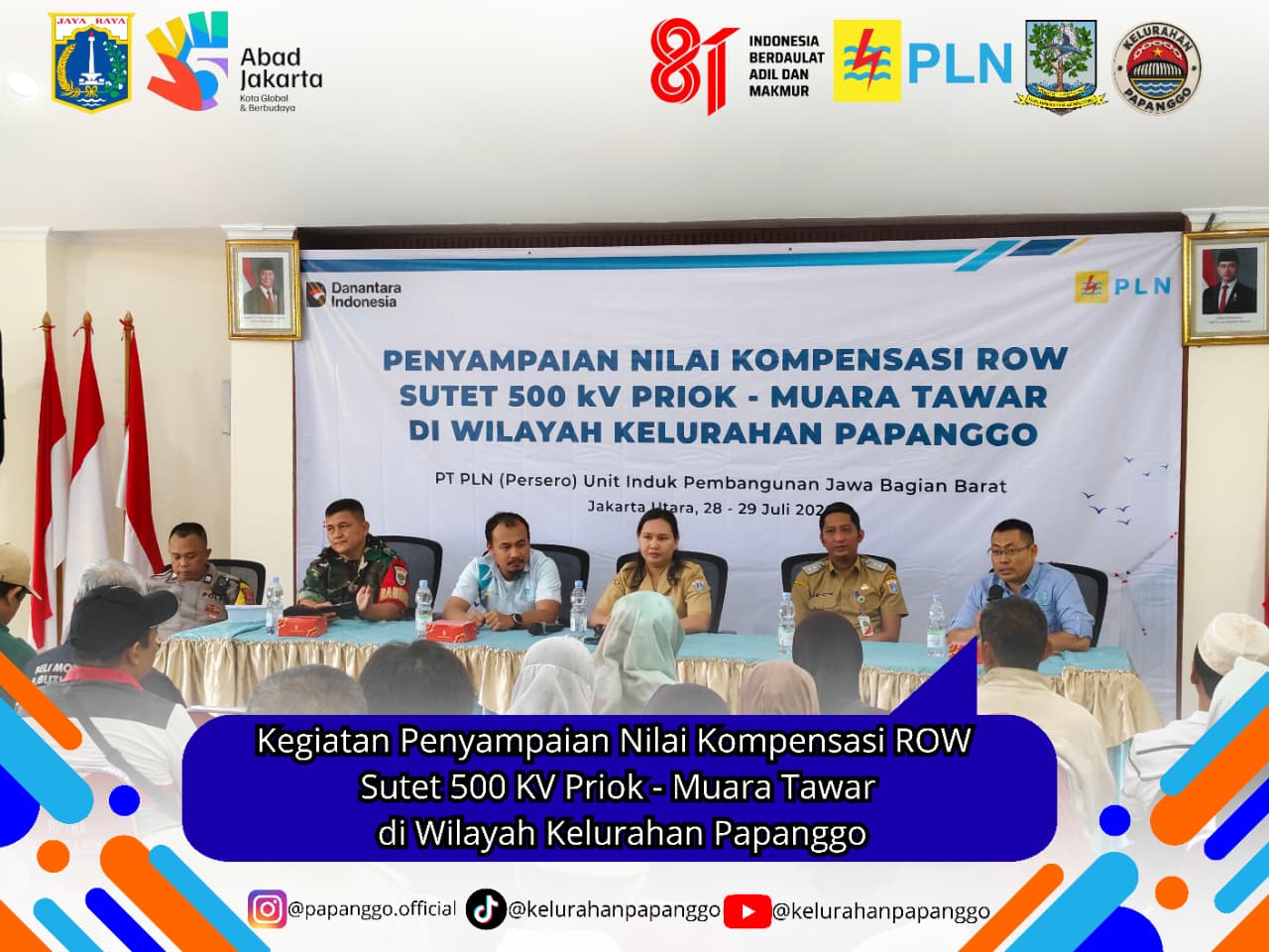 Penyampaian Nilai Kompensasi ROW SUTET 500 kV Priok–Muara Tawar kepada Warga RW 007 dan RW 008 Kelurahan Papanggo 6