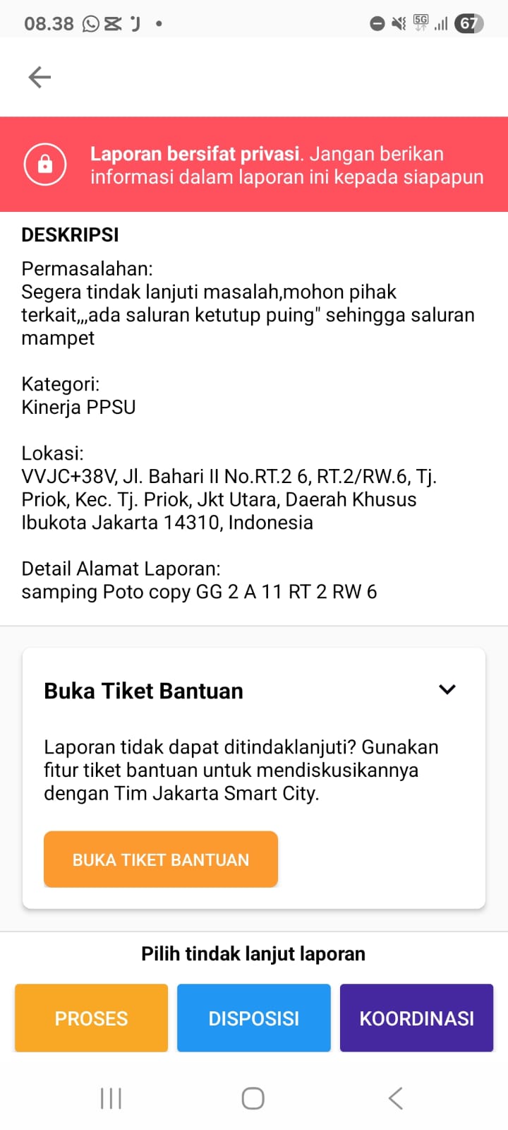 Tindak Lanjut Customer Relationship Management (CRM) penutup saluran yang rusak atau berlubang sehingga menyebabkan saluran tersumbat 4