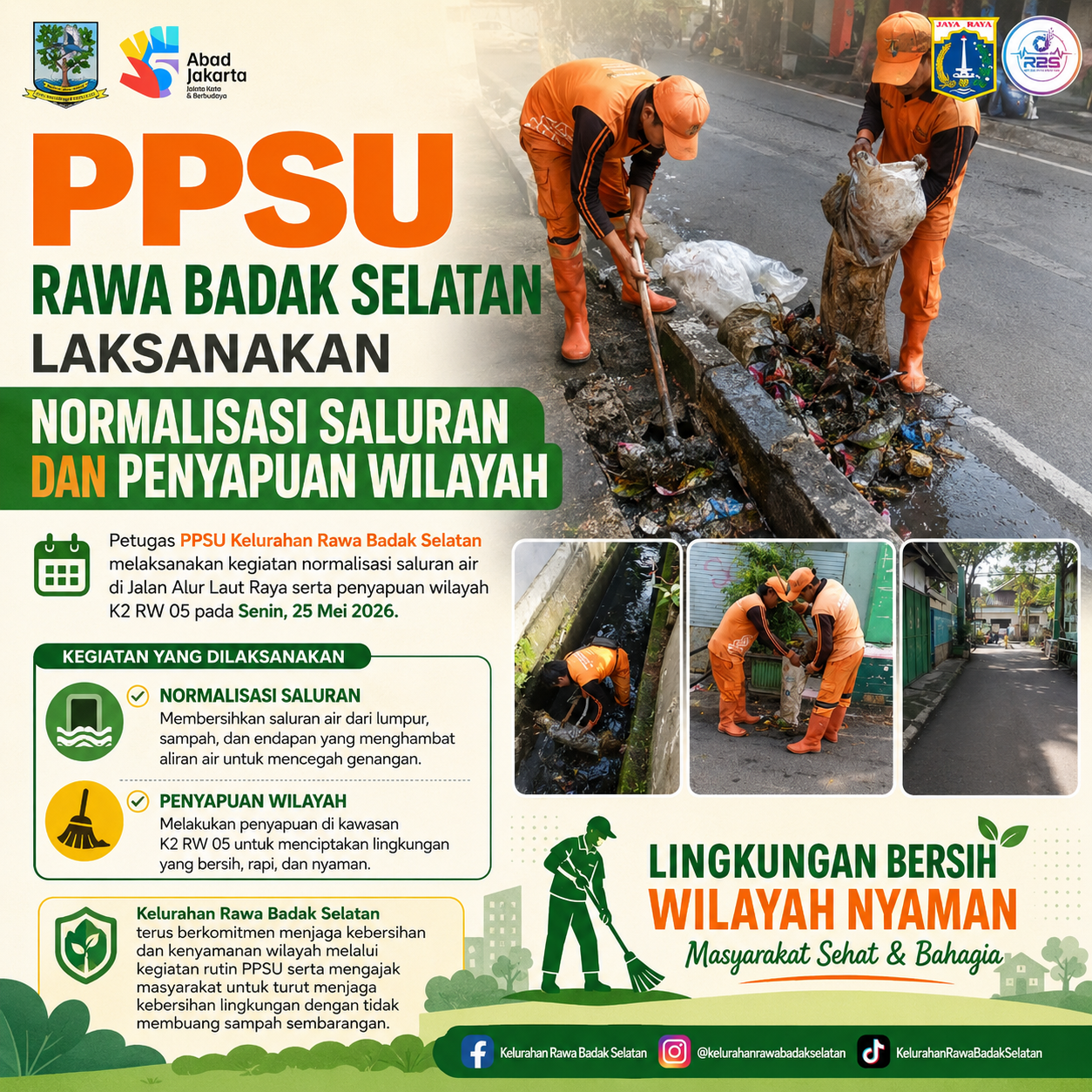 PPSU Rawa Badak Selatan melaksanakan Normalisasi Saluran dan Penyapuan Jalan di Wilayah Rawa Badak Selatan 10