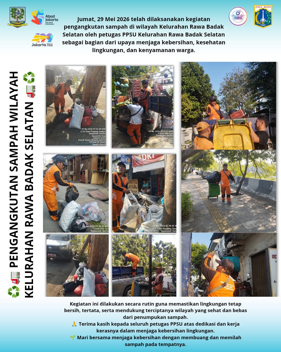 Pengangkutan Sampah Rutin di Wilayah Kelurahan Rawa Badak Selatan 4
