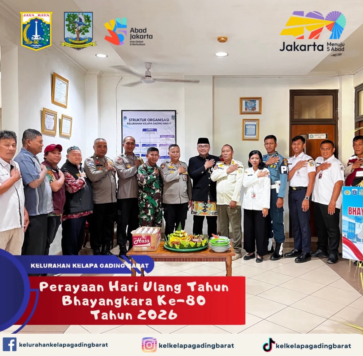 Hari Ulang Tahun Bhayangkara ke-80 yang berlangsung di Kantor Kelurahan Kelapa Gading Barat 1