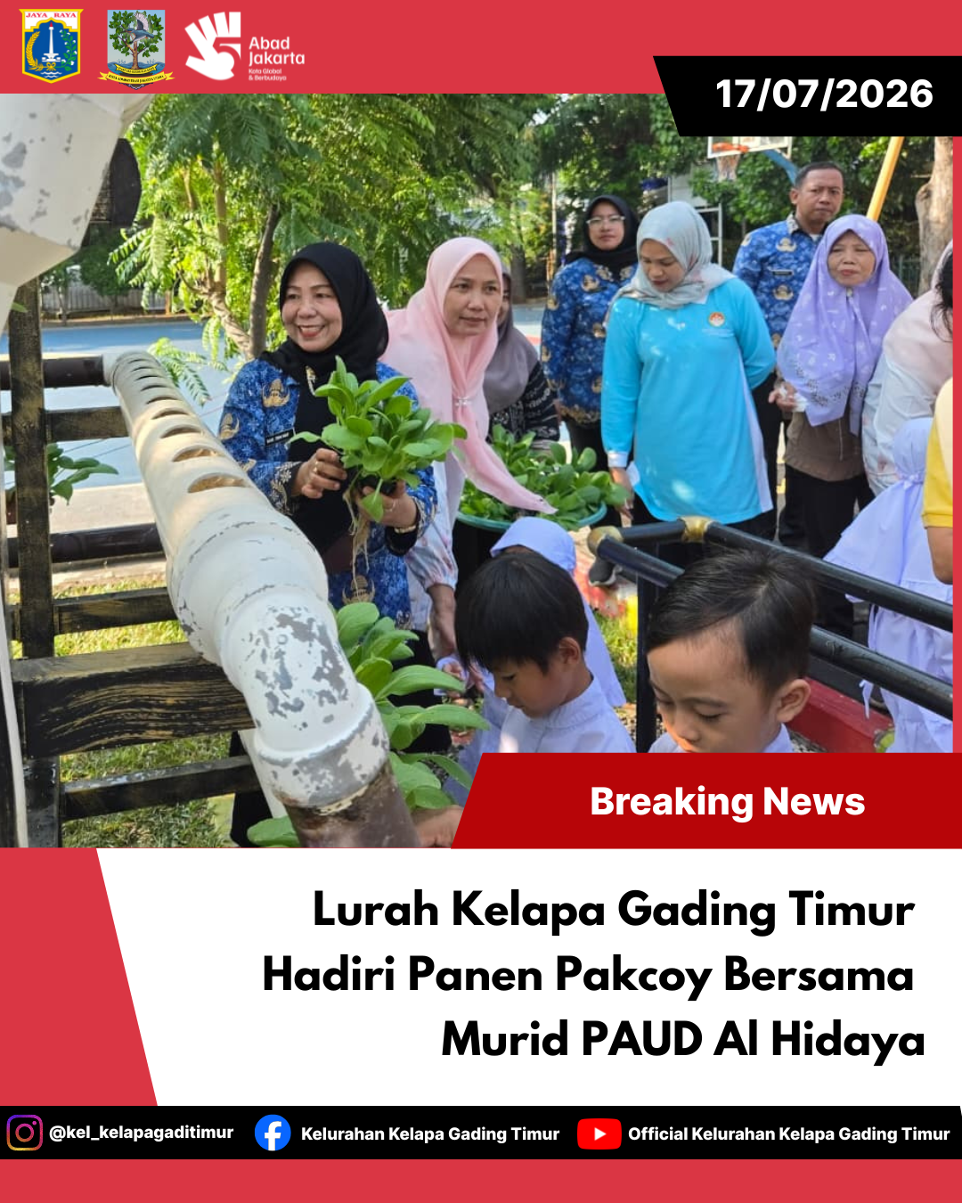 Lurah Kelapa Gading Timur Hadiri Panen Pakcoy Bersama Murid PAUD Al Hidayah 6