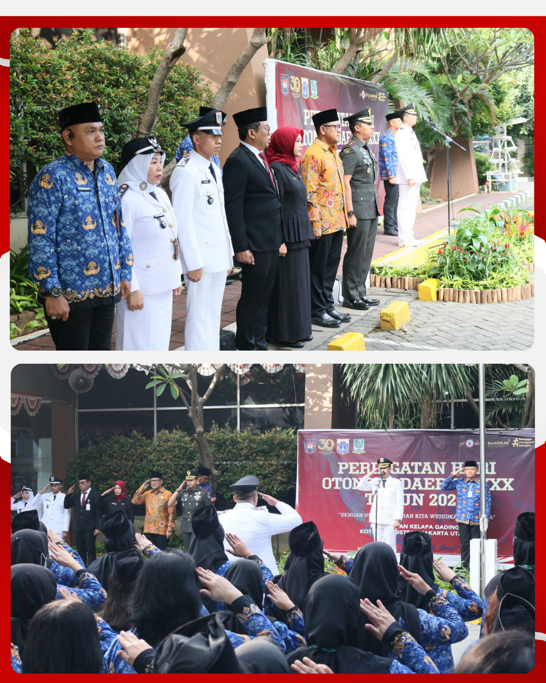 Upacara peringatan Hari Otonomi Daerah Ke 30 Tahun tingkat Kecamatan Kelapa Gading, dengan tema "Dengan Otonomi Daerah Kita Wujudkan Asta Cita" berlangsung khidmat. Bertindak selaku Inspektur Upacara, Bapak DTM Rahmat Syahputra, Wakil Camat Kelapa Gading. 1