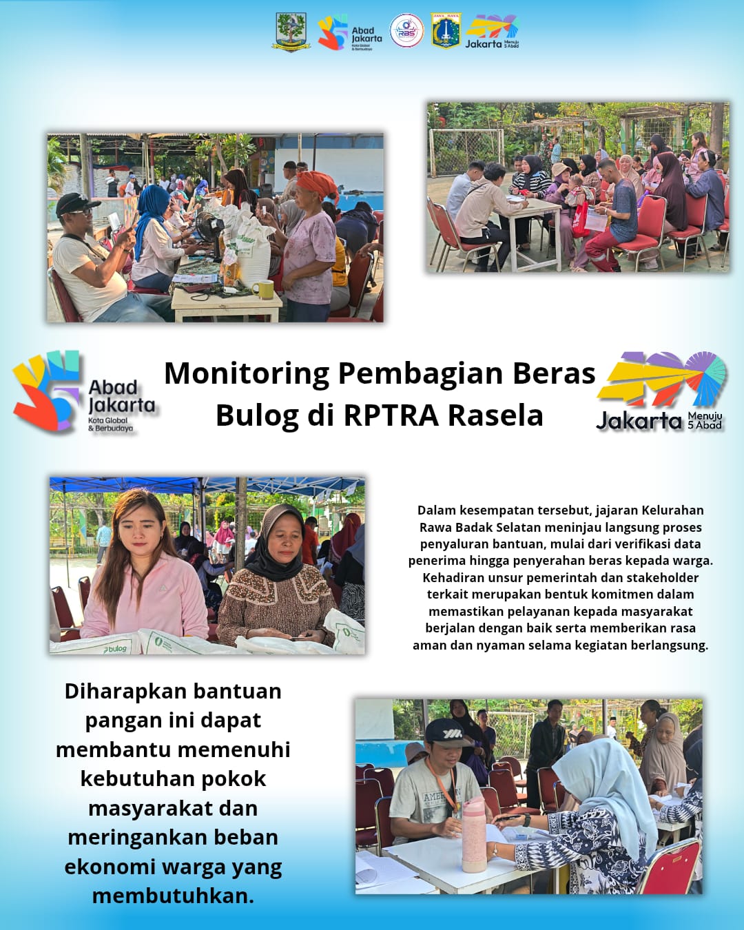Monitoring Pembagian Beras Bulog di RPTRA Rasela Berjalan Tertib dan Lancar 1