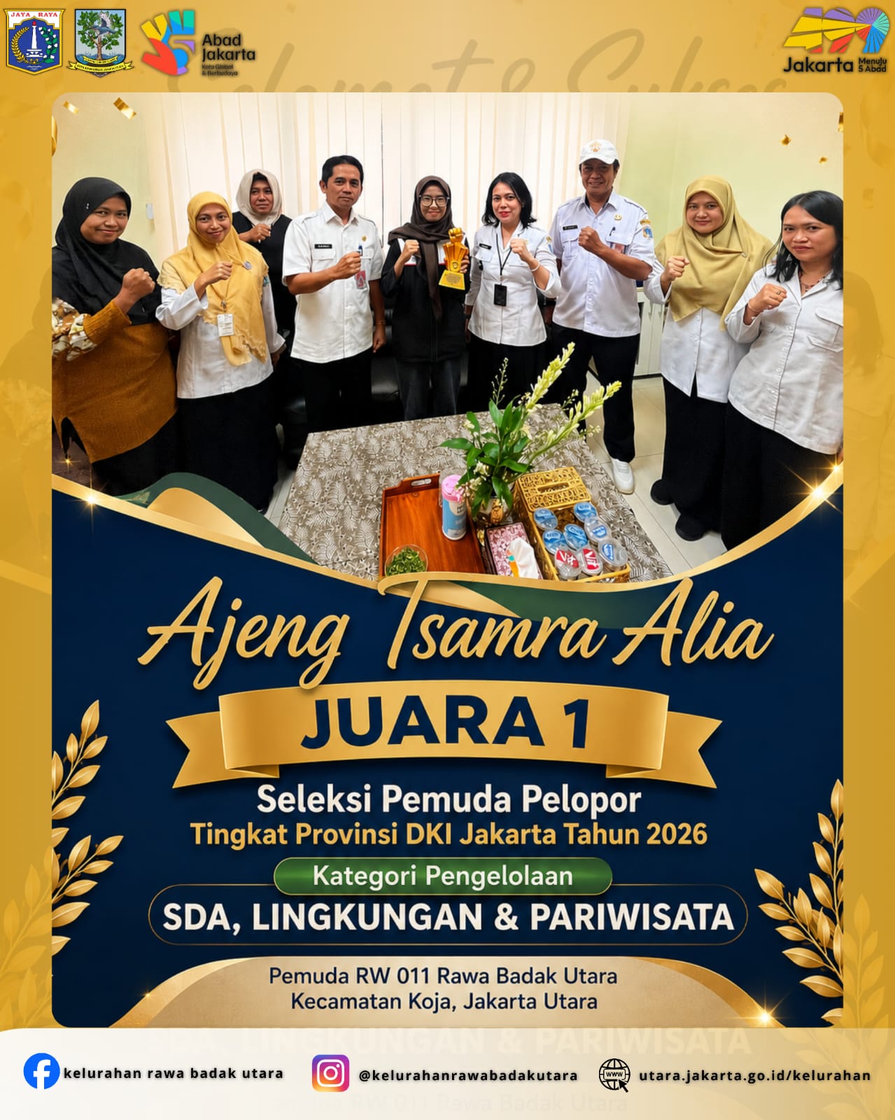 Ajeng Tsamra Alia, Pemuda RW 011 Rawa Badak Utara, yang berhasil meraih Juara 1 Seleksi Pemuda Pelopor Tingkat Provinsi DKI Jakarta Tahun 2026 1