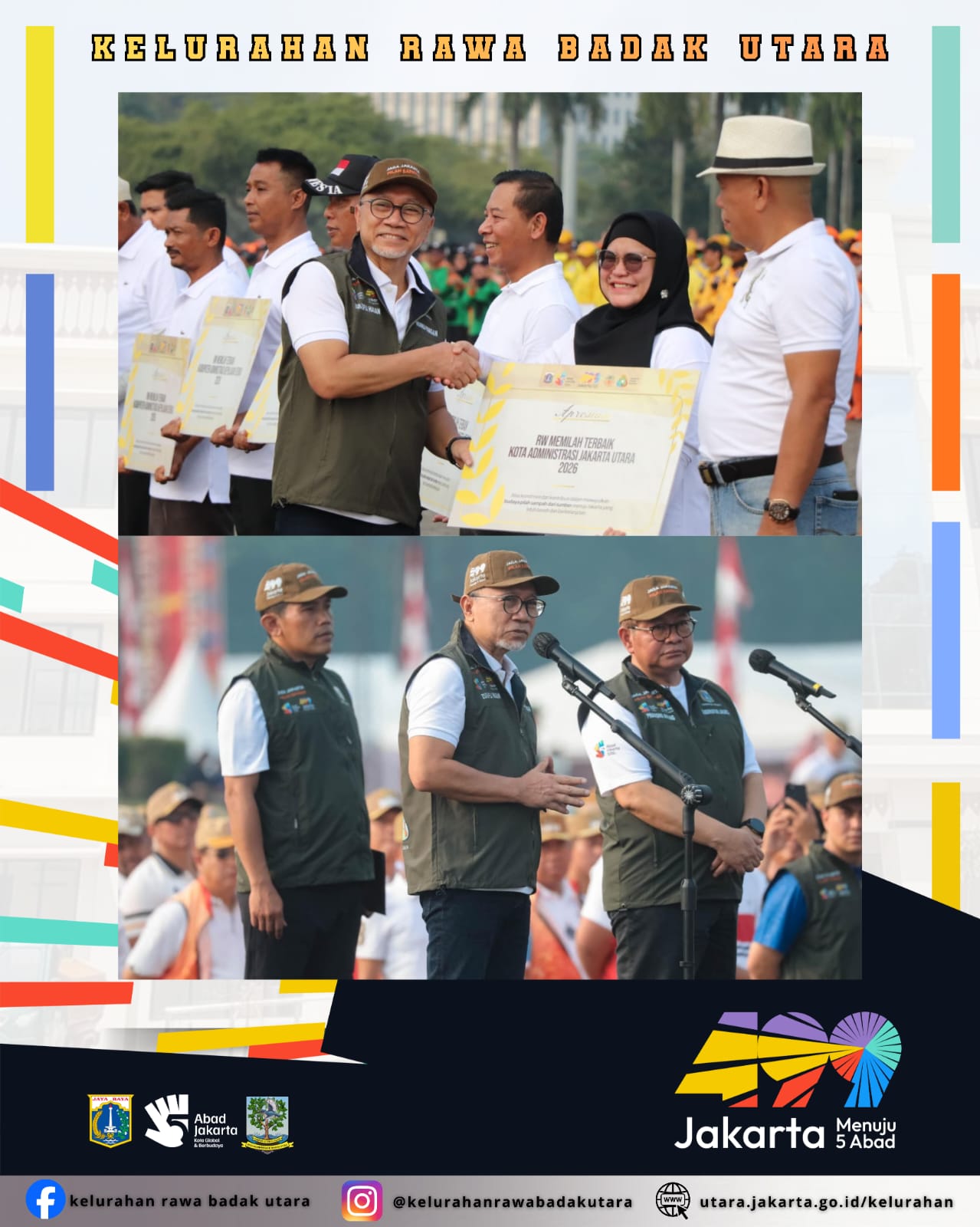 RW 012 Kelurahan Rawa Badak Utara berhasil meraih penghargaan dari Pemerintah Provinsi DKI Jakarta atas komitmennya dalam menerapkan pemilahan dan pengelolaan sampah dari sumbernya. 2