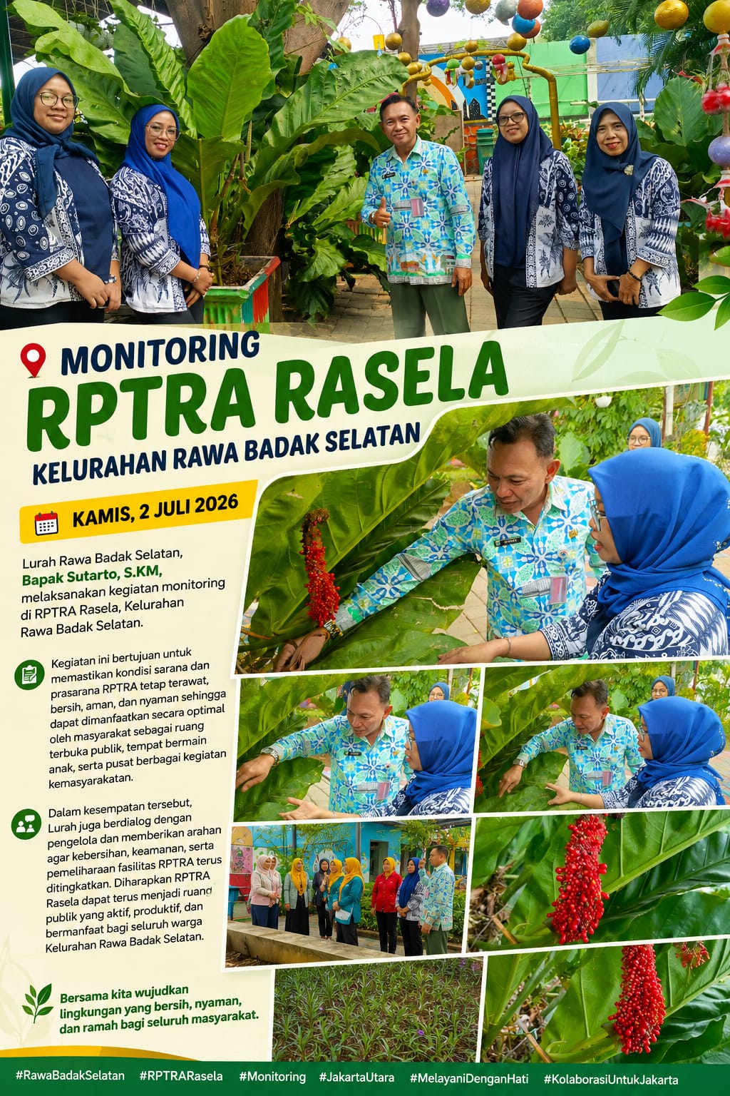 Monitoring RPTRA Rasela, Lurah Rawa Badak Selatan Pastikan Fasilitas Publik Tetap Nyaman dan Terawat 1