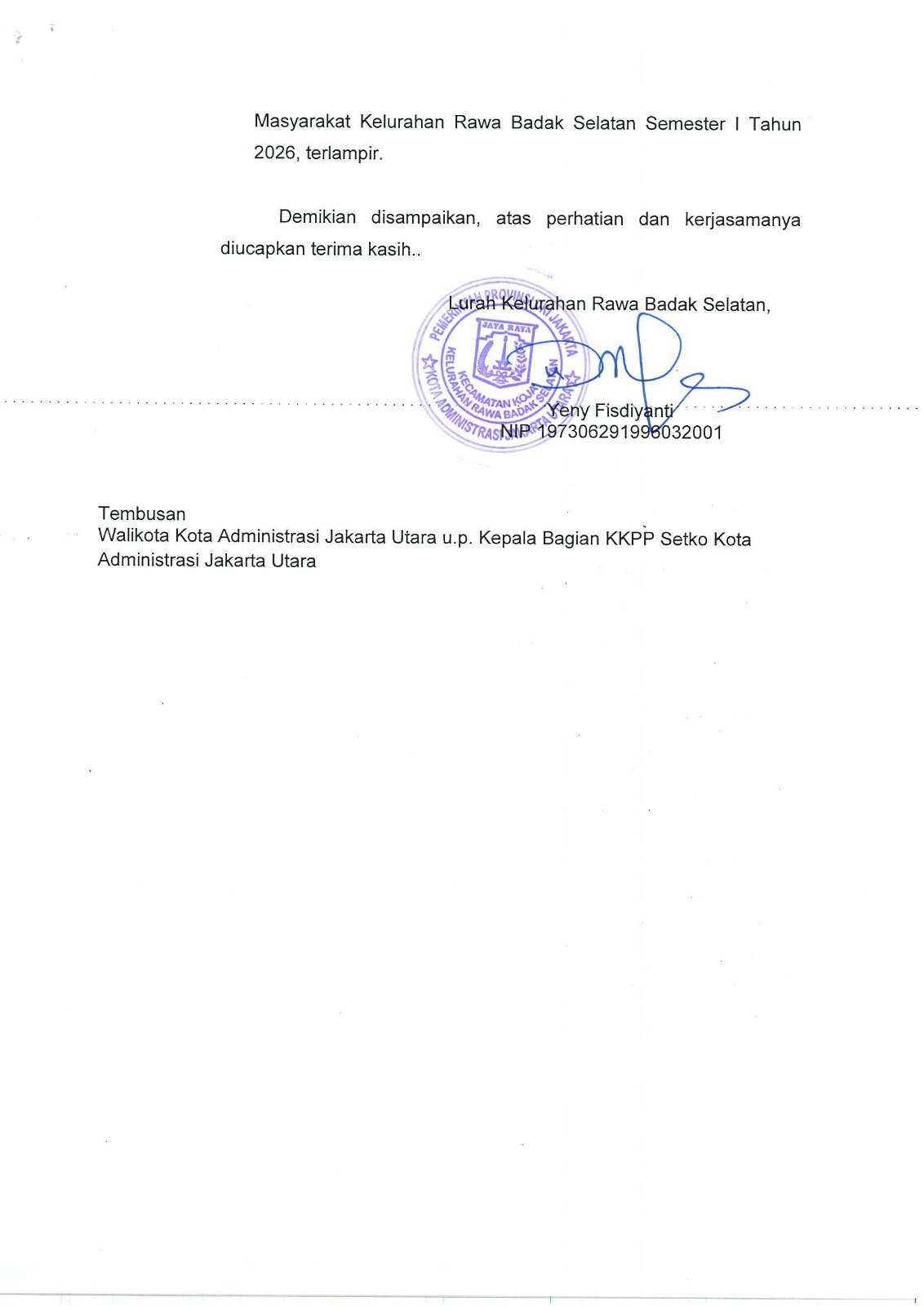 Survey Kepuasan Masyarakat Tahun 2026 Semester 1 Kelurahan Rawa Badak Selatan 3